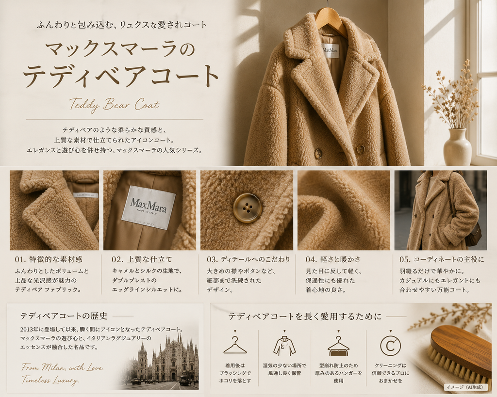 マックスマーラ テディベアコートのイメージ（毛足の長いボア素材のコート）
